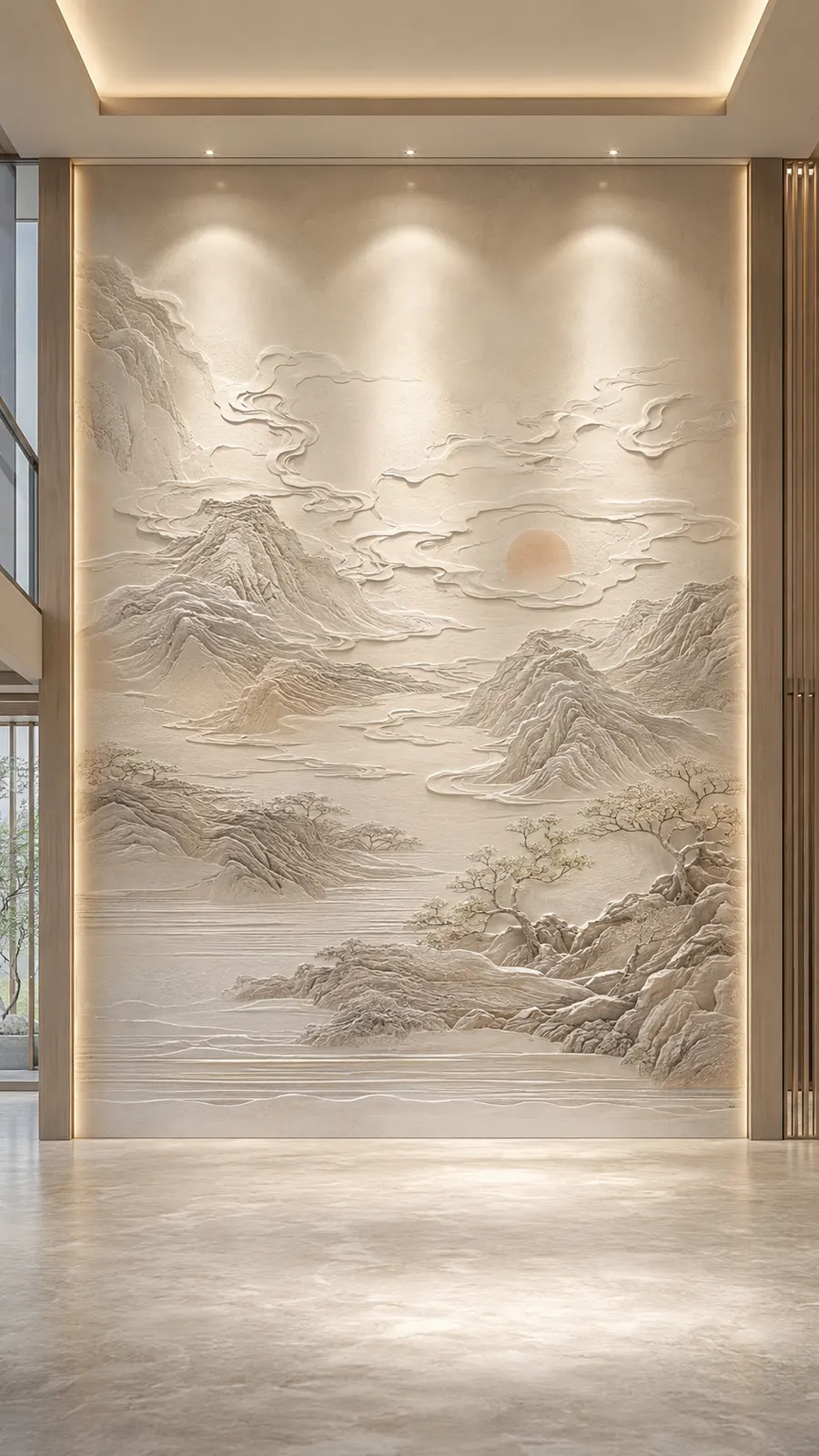 远山含黛，山水意境浮雕空间效果参考