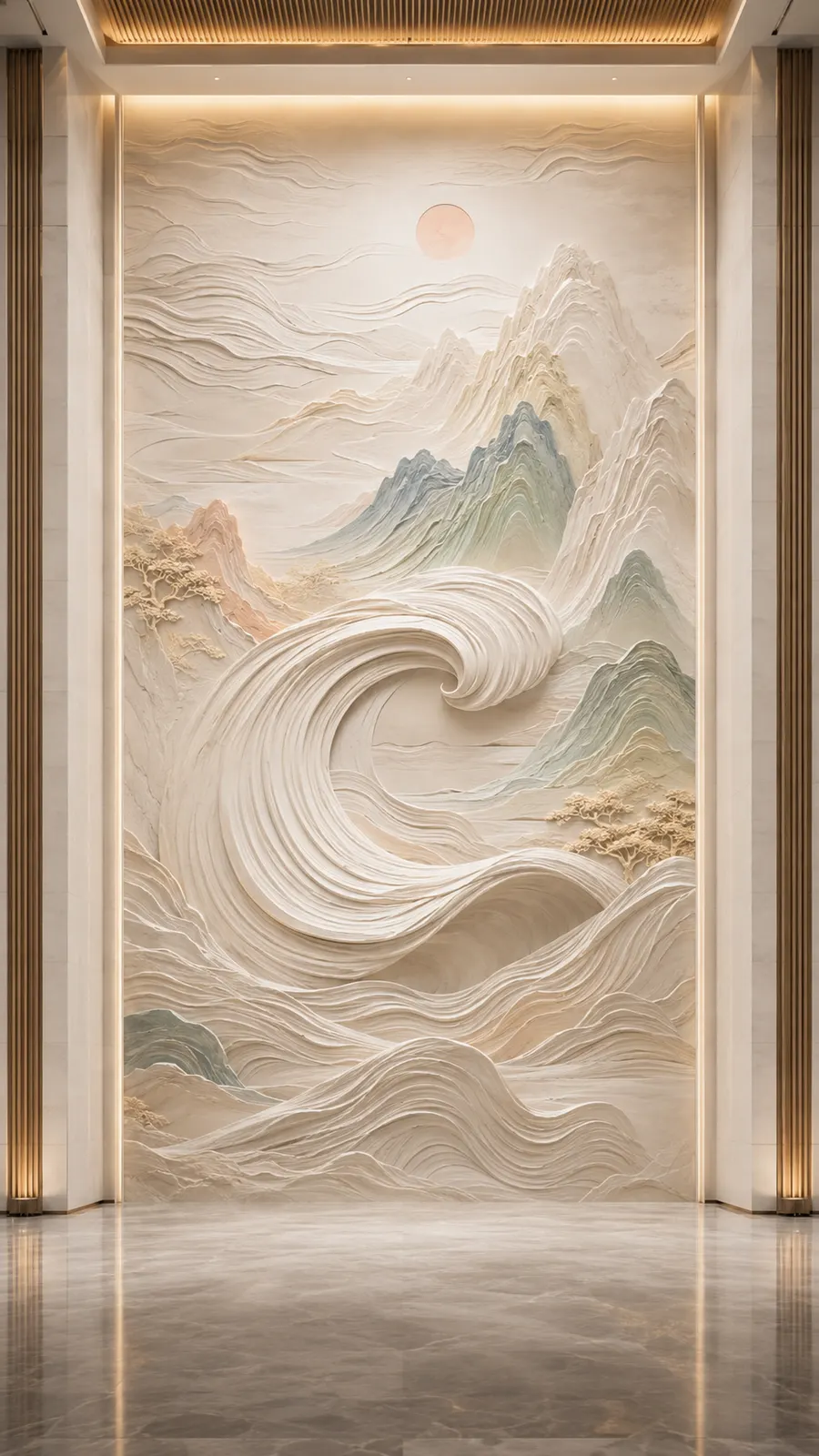 浪起东方，海潮波纹浮雕空间效果参考