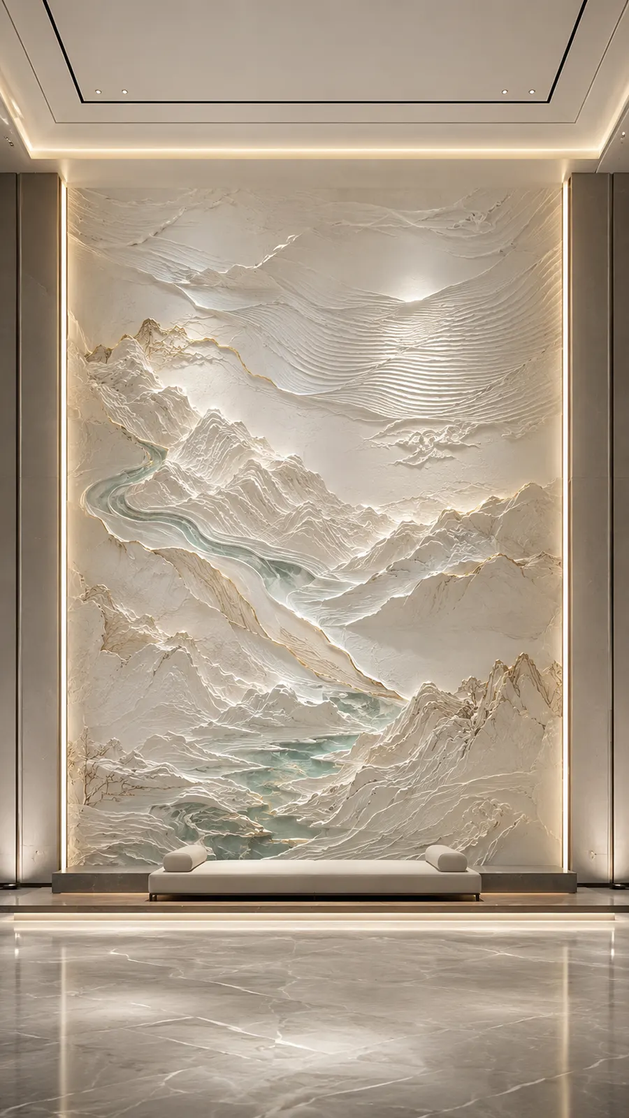 千里江潮，海潮波纹浮雕空间效果参考