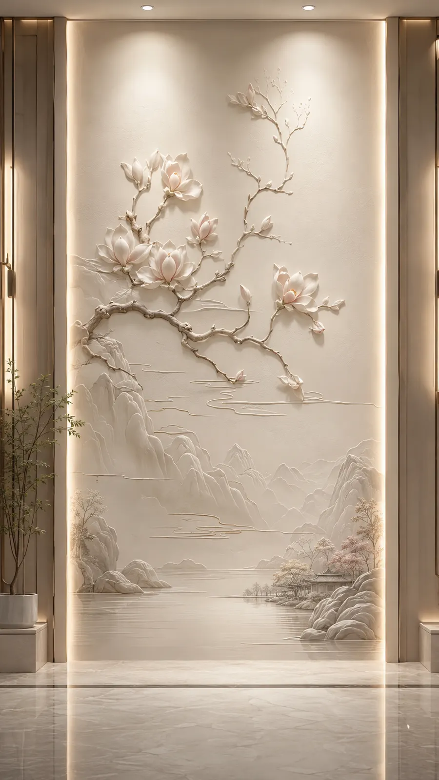 繁花入境，花鸟清韵浮雕空间效果参考