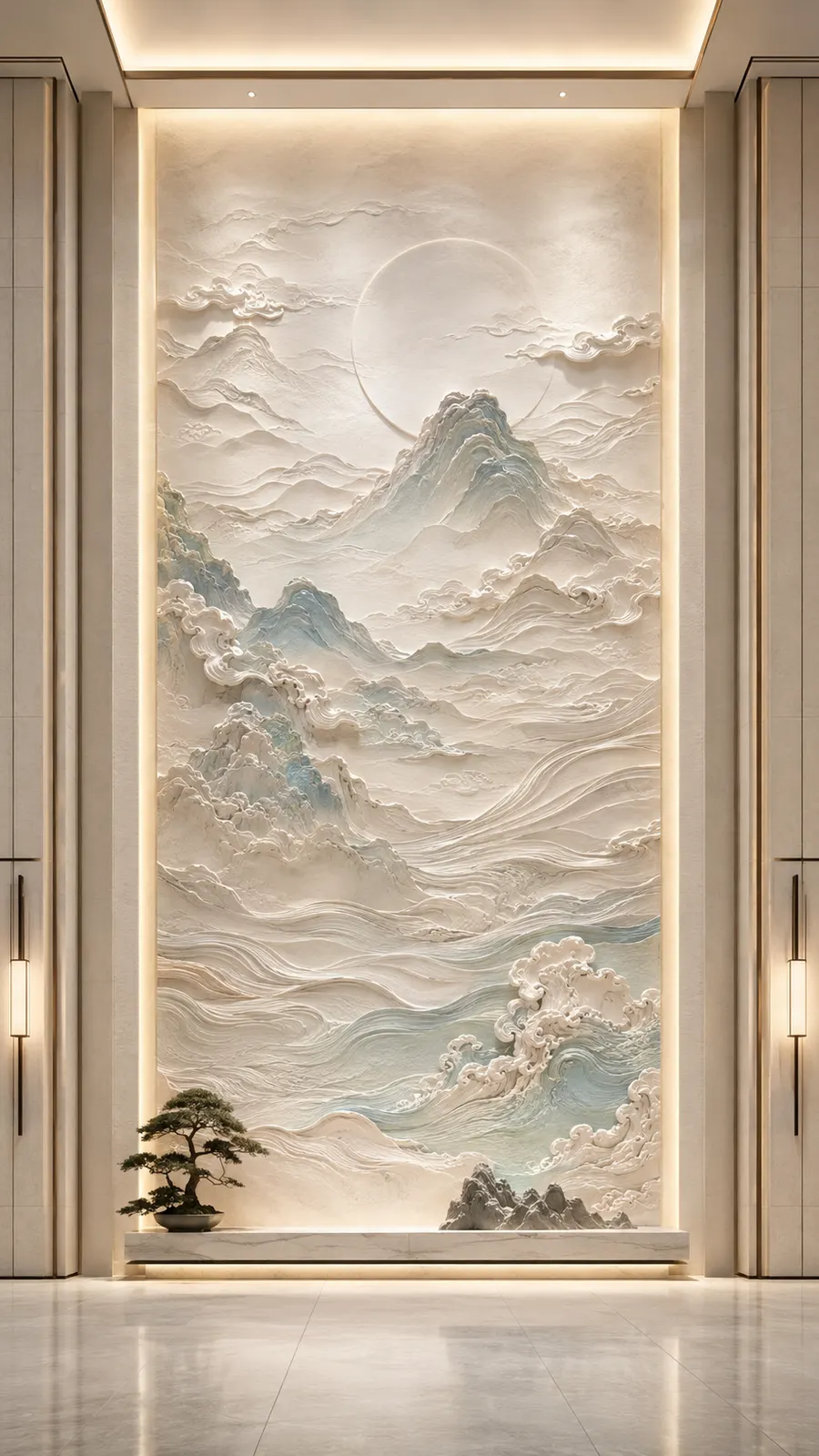 空山新雨，山水意境浮雕空间效果参考