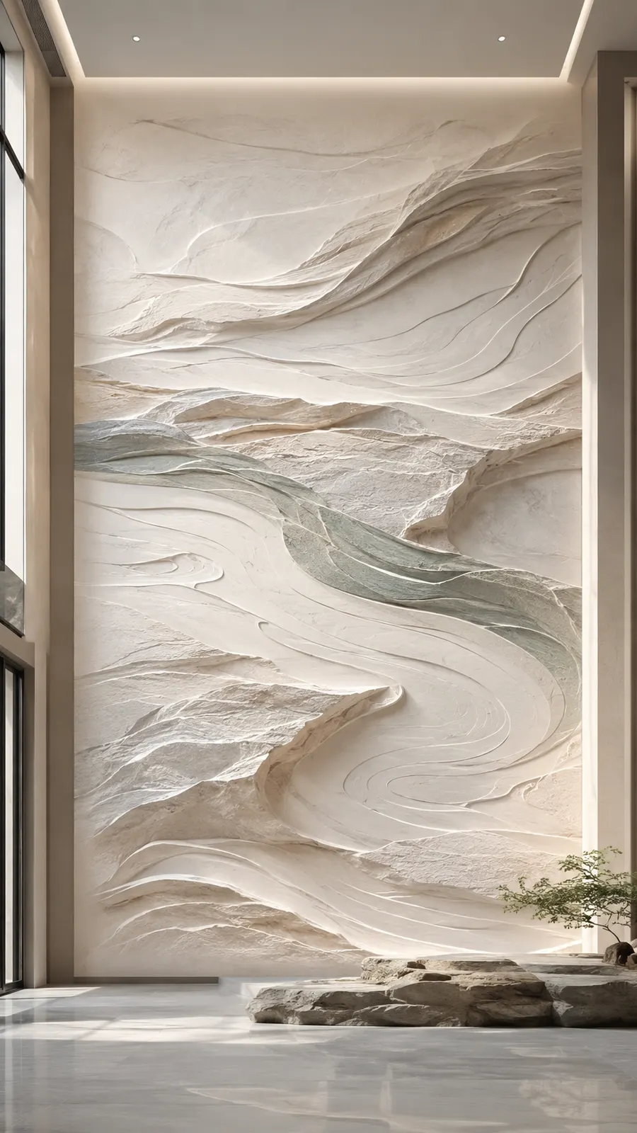 沧海流光，海潮波纹浮雕空间效果参考