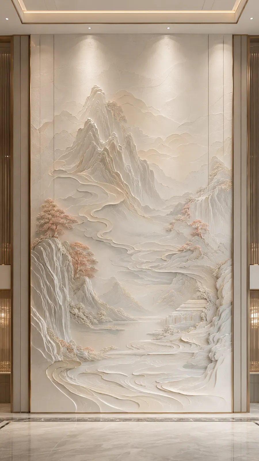山月照庭，山水意境浮雕空间效果参考